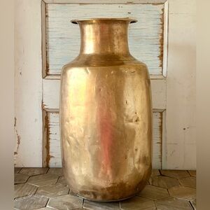 Antique XL Brass Vase, Rustic Vessel 18”